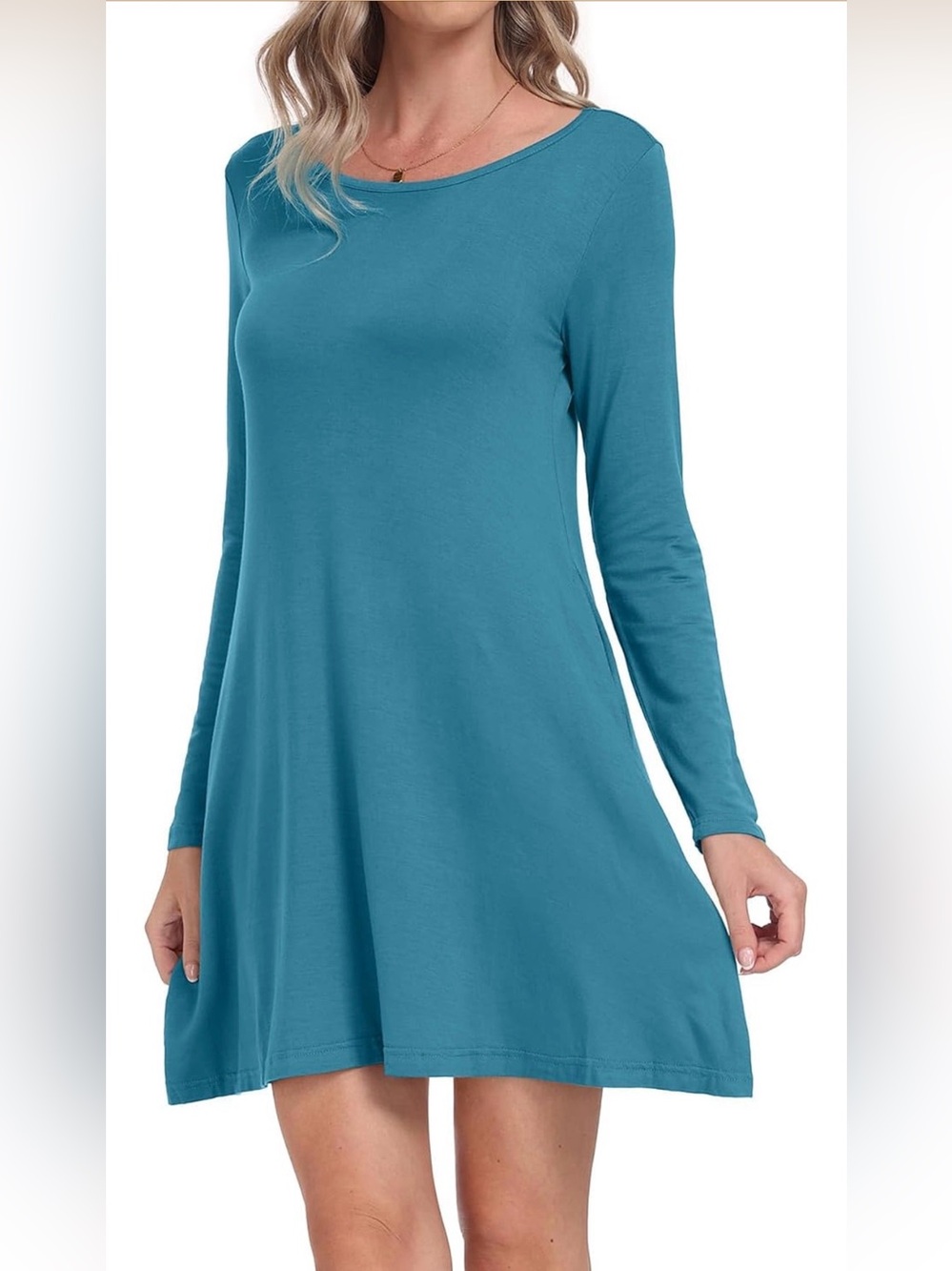 mittoshop Teal Long Sleeve Mini Swing Dress